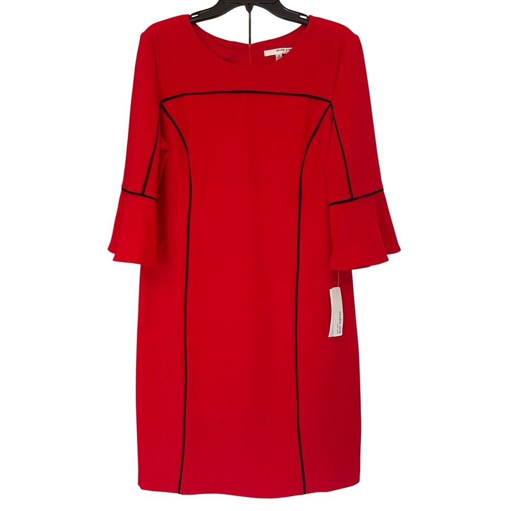 NWT Studio One NY Piped Bell Sleeves Women's Red Knee Length Dress Sz 16